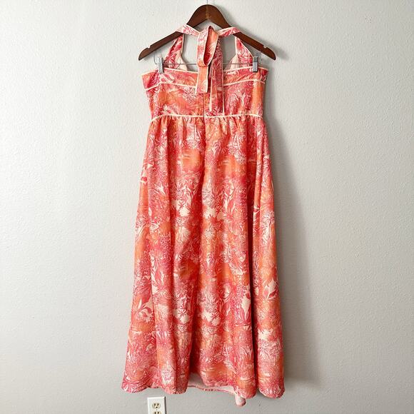 Mika & Gala Tropical Orange Halter Maxi Dress Women's US Size XL  NEW - Picture 5 of 15